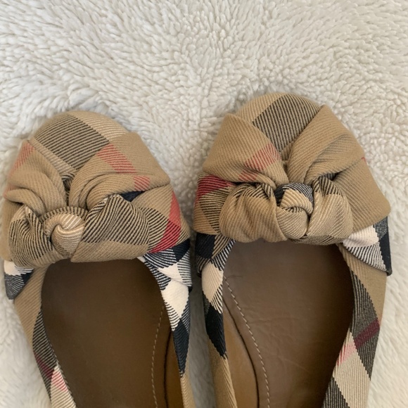 Burberry Beige Nova Check Canvas Knotted Ballet Flats Sz.39 Classic Print Dhoes - Picture 7 of 15